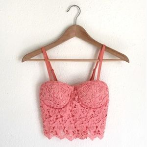 Coral Pink Crochet Crop Top